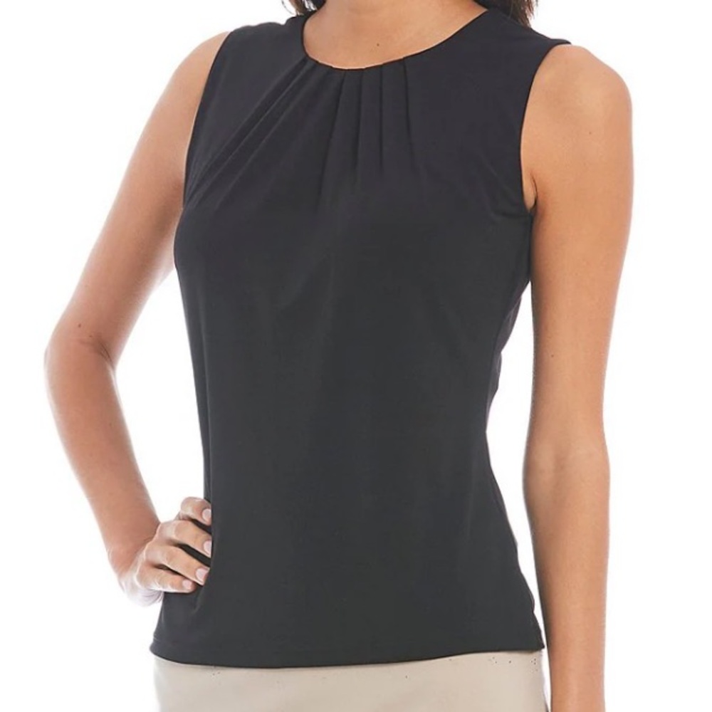 Calvin Klein Black Sleeveless Pleated Knit Women’s Blouse Tank Top